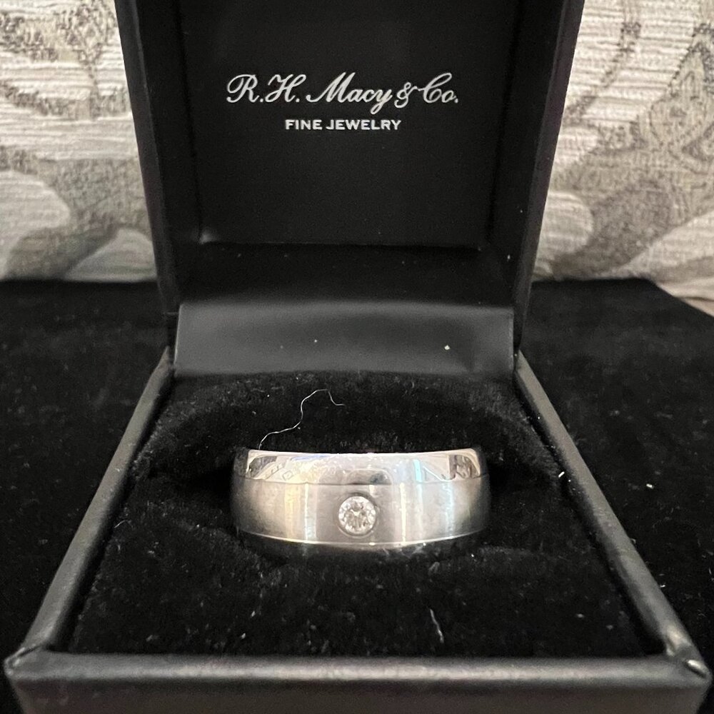 TRITON 8mm Tungsten .07ct Genuine DIAMOND Satin Center Beveled Edge Band Ring